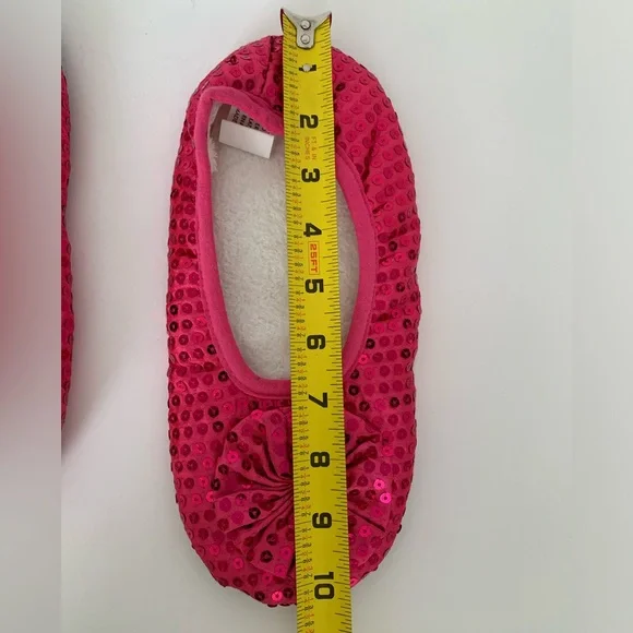 Ballet Slippers Pink Sequin Flower Clear Rhinestone Fur Lined Women's - Picture 11 of 12